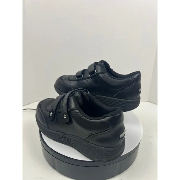 P W Minor Women's Black Leather Double Strap Arch Support Comfort Shoes Size 10